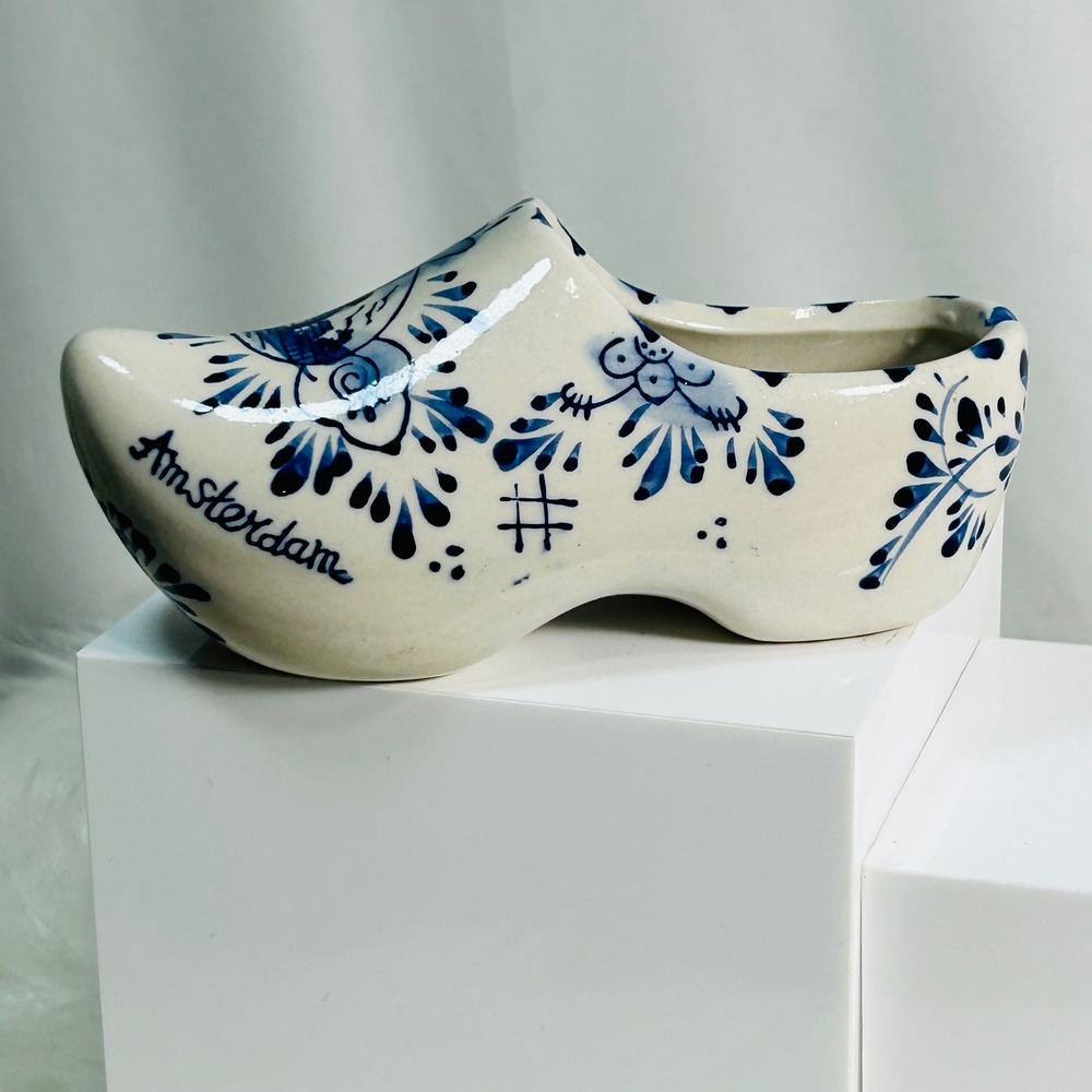 Delft Blue Ceramic Clog Amsterdam Windmill Hand Painted Collectible